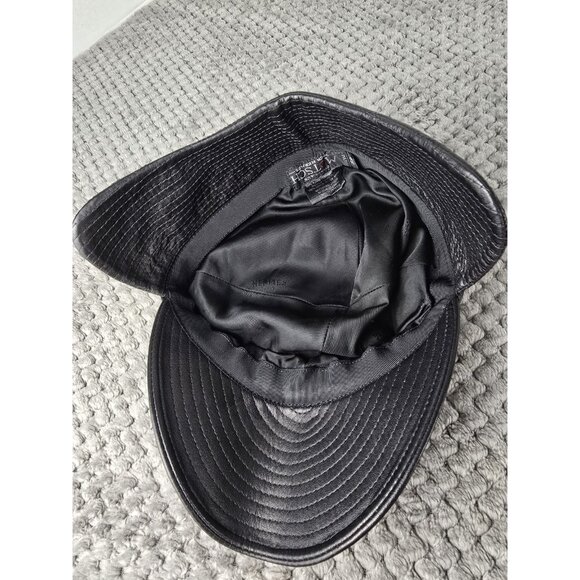 RARE Vtg Motsch pour HERMÈS Black Leather Cap Size 58 Flat Cap Ear Flaps PARIS - Picture 6 of 7